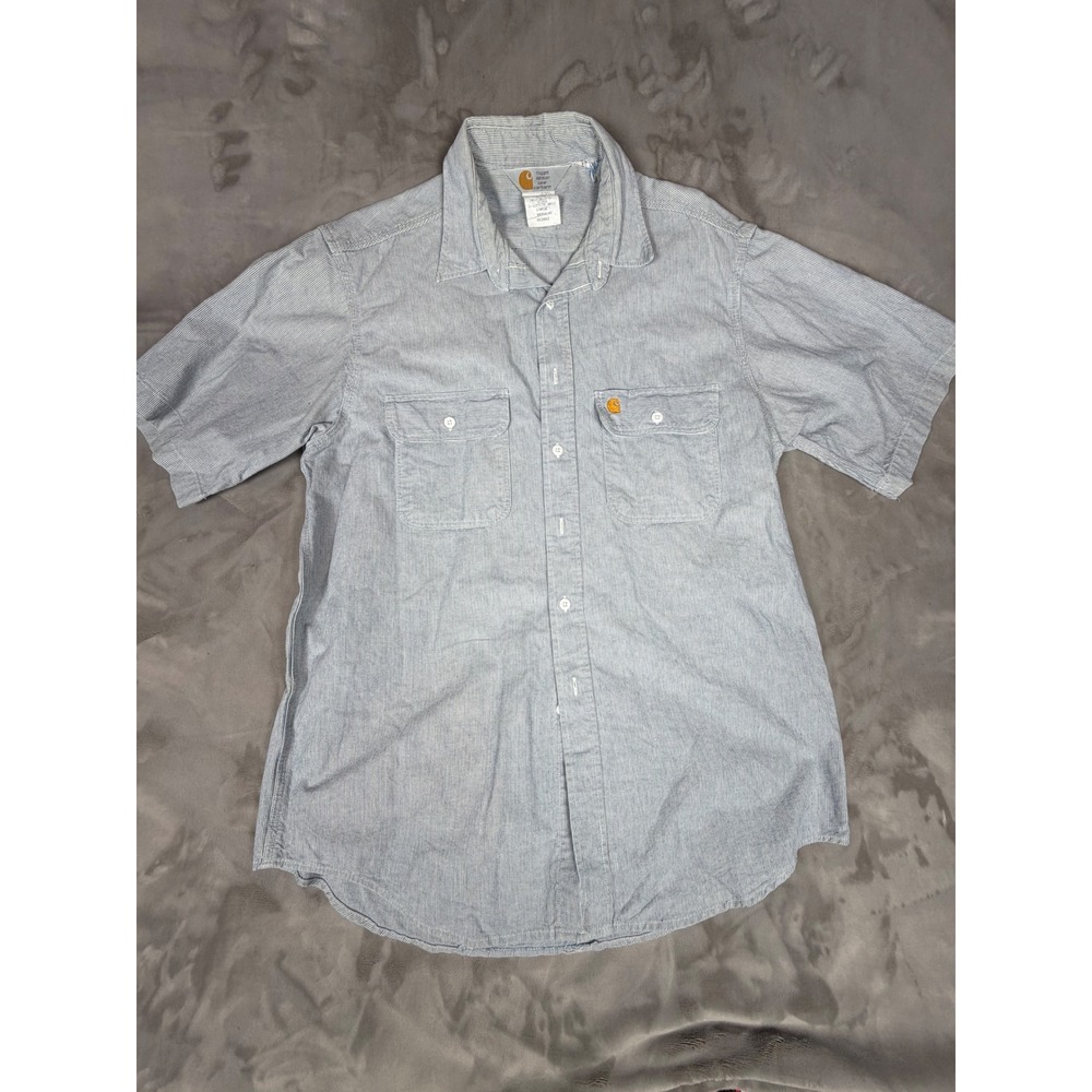 Vintage Carhartt Rugged Outdoor Wear Blue Hickory Stripe Work Shirt Large SC39SI